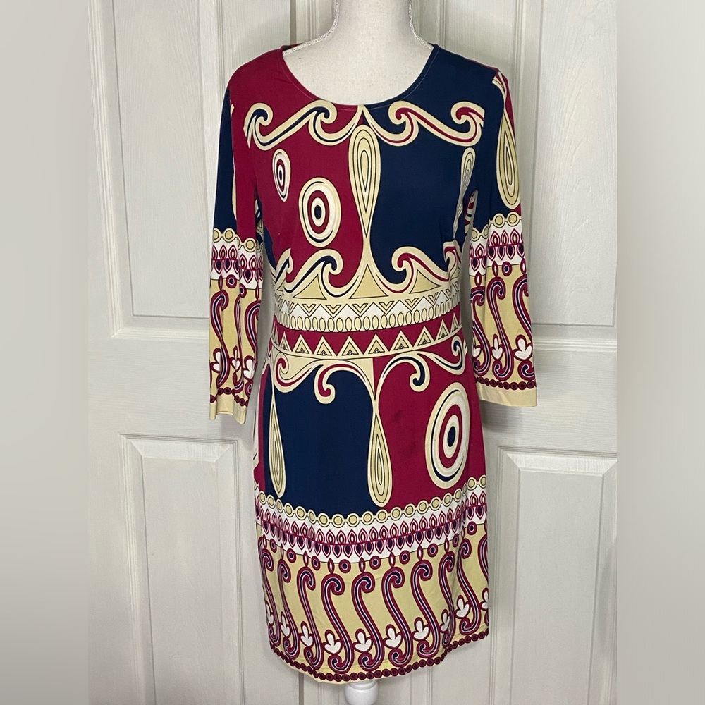 Ali Ro Color Block Retro Style Print Slip On Dress Size 4